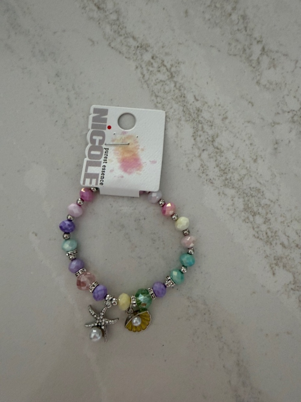 Nicole Pastel Beaded Bracelet with Starfish and Shell Charms new